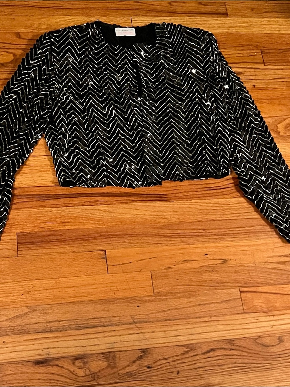 Vintage Black Beaded Chevron Cropped Top